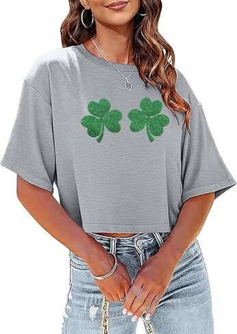 St Patricks Day Shirts Women Pattys Day Crop Top Shamrock Tshirt Lucky Short Sleeve Tops in Saudi Arabia