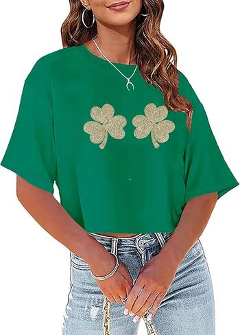 St Patricks Day Shirts Women Pattys Day Crop Top Shamrock Tshirt Lucky Short Sleeve Tops in Saudi Arabia