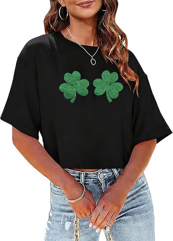 St Patricks Day Shirts Women Pattys Day Crop Top Shamrock Tshirt Lucky Short Sleeve Tops in Saudi Arabia