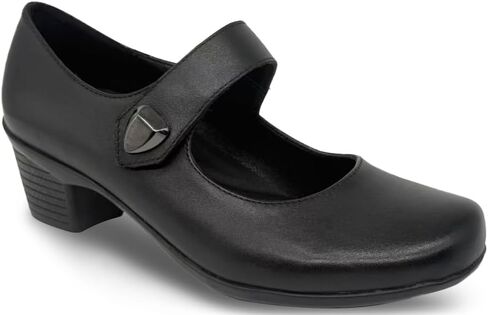 حذاء نسائي بكعب منخفض، حذاء مريح سهل الارتداء للعمل المكتبي ومقدمة مستديرة باللون الأسود in Kuwait