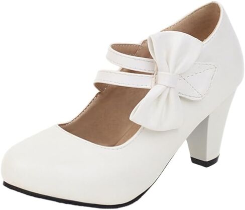 Extra-Large Size 4.5-16 Size Women's Mary Jane high Heels. with Bow Accessory. Fashionable and Versatile. Lightweight and Comfortable. in Saudi Arabia