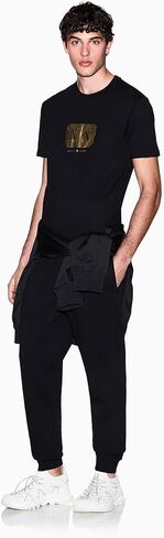 Armani Exchange Men's Black and Gold Logo Box Tee Reg in Saudi Arabia