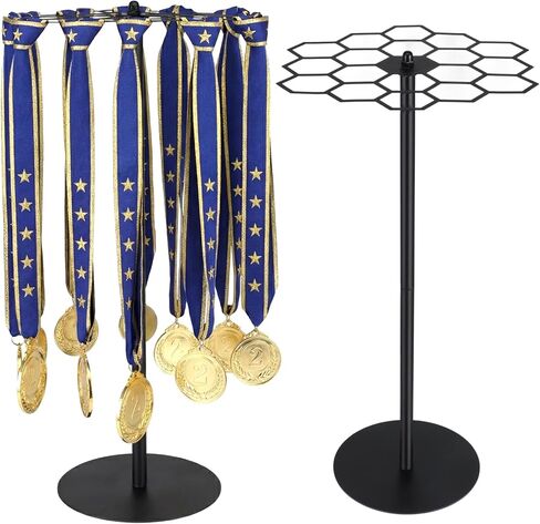 Rotatable Medal Hanger Display Tabletop Medal Holder Rack with 360-Degree Rotation, Heavy-Duty Metal Base, Holds 45+ Medals for Running, Sports, Awards in Saudi Arabia