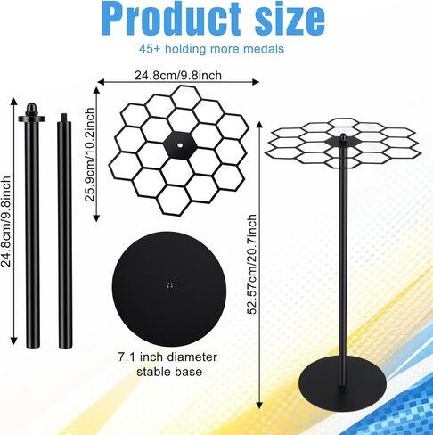 Rotatable Medal Hanger Display Tabletop Medal Holder Rack with 360-Degree Rotation, Heavy-Duty Metal Base, Holds 45+ Medals for Running, Sports, Awards in Saudi Arabia