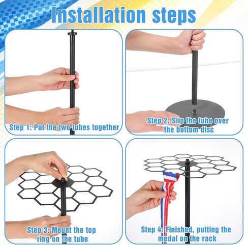 Rotatable Medal Hanger Display Tabletop Medal Holder Rack with 360-Degree Rotation, Heavy-Duty Metal Base, Holds 45+ Medals for Running, Sports, Awards in Saudi Arabia