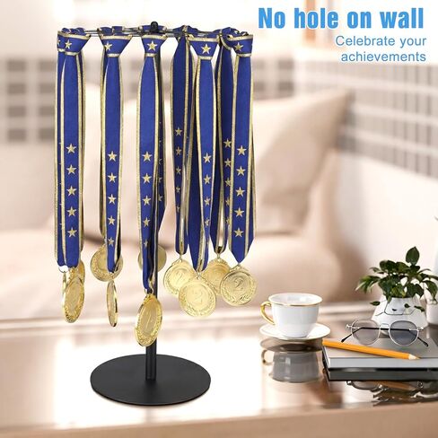 Rotatable Medal Hanger Display Tabletop Medal Holder Rack with 360-Degree Rotation, Heavy-Duty Metal Base, Holds 45+ Medals for Running, Sports, Awards in Saudi Arabia