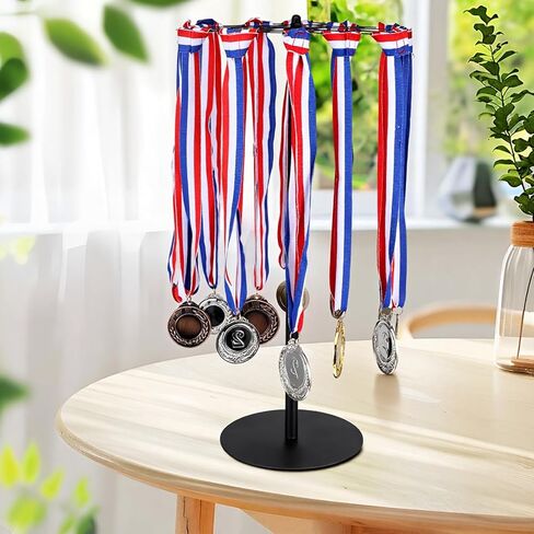 Rotatable Medal Hanger Display Tabletop Medal Holder Rack with 360-Degree Rotation, Heavy-Duty Metal Base, Holds 45+ Medals for Running, Sports, Awards in Saudi Arabia