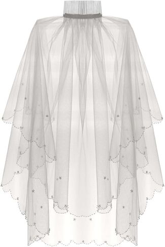 2 Tier Beaded Edge Floral Accent Bridal Wedding Veil Waist/Fingertip Length in Saudi Arabia