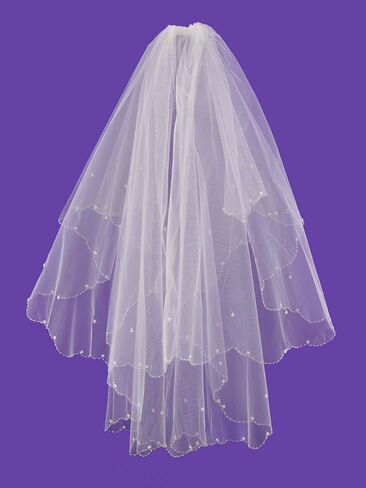 2 Tier Beaded Edge Floral Accent Bridal Wedding Veil Waist/Fingertip Length in Saudi Arabia