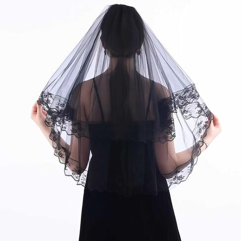 Black Lace Veil Bridal Wedding Veils Halloween for Women Brides Wedding Bachelorette Party Shower in Saudi Arabia