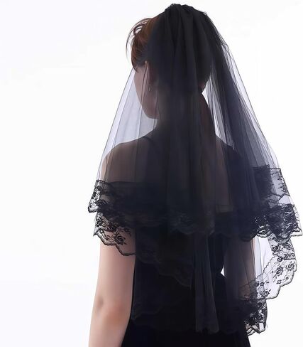 Black Lace Veil Bridal Wedding Veils Halloween for Women Brides Wedding Bachelorette Party Shower in Saudi Arabia