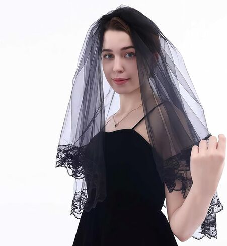 Black Lace Veil Bridal Wedding Veils Halloween for Women Brides Wedding Bachelorette Party Shower in Saudi Arabia