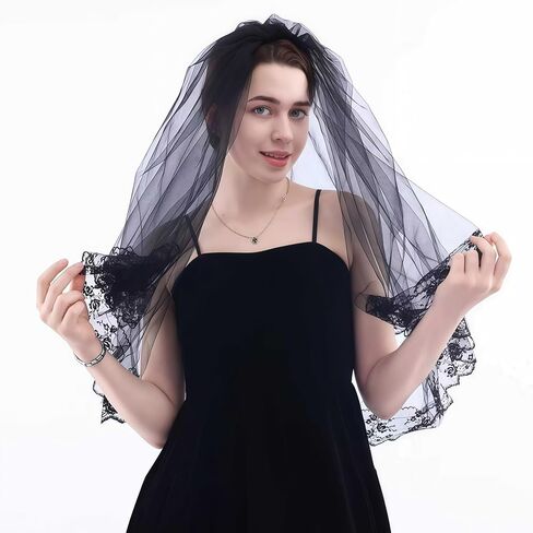 Black Lace Veil Bridal Wedding Veils Halloween for Women Brides Wedding Bachelorette Party Shower in Saudi Arabia