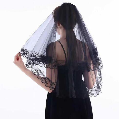 Black Lace Veil Bridal Wedding Veils Halloween for Women Brides Wedding Bachelorette Party Shower in Saudi Arabia