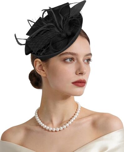 قبعات النساء الرائعة لحفلات الشاي وعصابة رأس ومشبك الشعر وقبعة من الريش لحفلات الزفاف وحفلات الكوكتيل باللون الأسود in Kuwait
