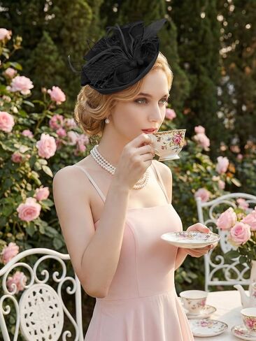 قبعات النساء الرائعة لحفلات الشاي وعصابة رأس ومشبك الشعر وقبعة من الريش لحفلات الزفاف وحفلات الكوكتيل باللون الأسود in Kuwait