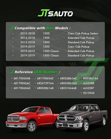 مستشعر سرعة العجلات ABS مكون من 4 قطع للجوانب الأمامية والخلفية، متوافق مع 2013-2018 Ram 1500، 2019 Ram 1500 Classic V6 3.0L 3.6L 3.7L، V8 4.7L 5.7L، يستبدل 68053861AB، 68053861AC in Kuwait