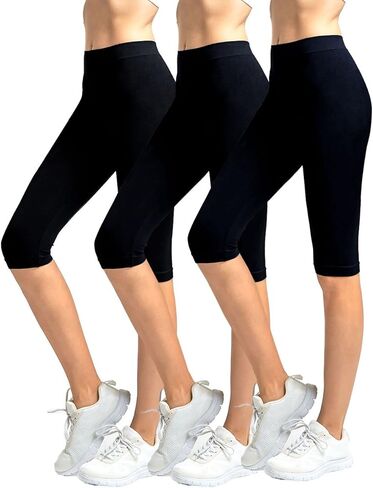 MOPAS Women's Ribbed Waistband Knee Length Plain Leggings in Kuwait