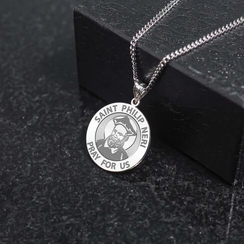PicturesOnGold.com ميدالية سانت فيليب نيري الدينية - مقاس 1 بوصة من ربع - الفضة الاسترليني in Saudi Arabia