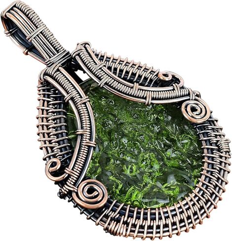 Rare Moldavite Gemstone Pendant Copper Wire Wrapped Pendant Handmade Jewelry Genuine Gemstone For Her in Saudi Arabia