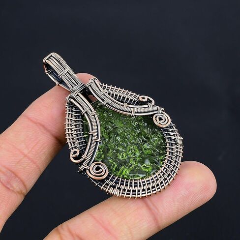 Rare Moldavite Gemstone Pendant Copper Wire Wrapped Pendant Handmade Jewelry Genuine Gemstone For Her in Saudi Arabia