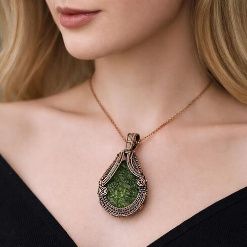 Rare Moldavite Gemstone Pendant Copper Wire Wrapped Pendant Handmade Jewelry Genuine Gemstone For Her in Saudi Arabia