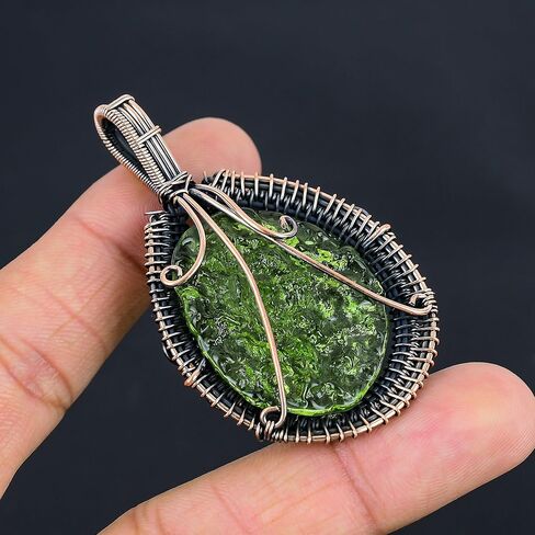 Rare Moldavite Gemstone Pendant Copper Wire Wrapped Pendant Handmade Jewelry Genuine Gemstone For Her in Saudi Arabia
