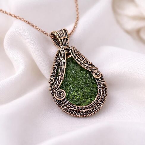 Rare Moldavite Gemstone Pendant Copper Wire Wrapped Pendant Handmade Jewelry Genuine Gemstone For Her in Saudi Arabia