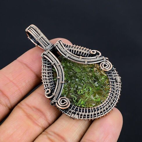 Rare Moldavite Gemstone Pendant Copper Wire Wrapped Pendant Handmade Jewelry Genuine Gemstone For Her in Saudi Arabia