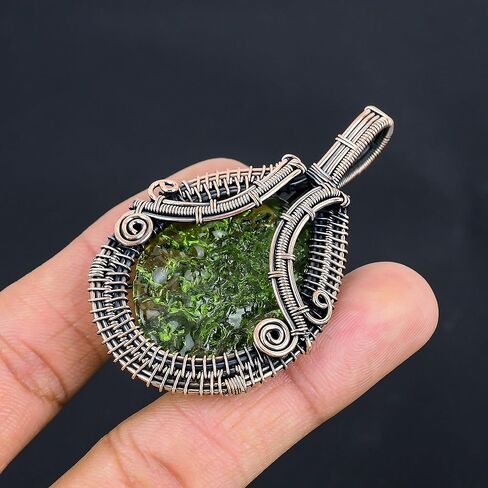 Rare Moldavite Gemstone Pendant Copper Wire Wrapped Pendant Handmade Jewelry Genuine Gemstone For Her in Saudi Arabia
