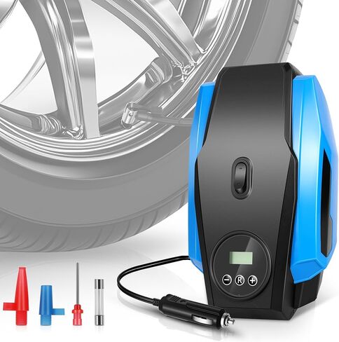 Auto Dynasty Portable Air Compressor, 12V DC Digital Tire Inflator with LED Light & Preset Pressure Shut-Off for Car, Motorcycle, Bicycle Tires & Sports Balls – 50 PSI, (Red) in Saudi Arabia