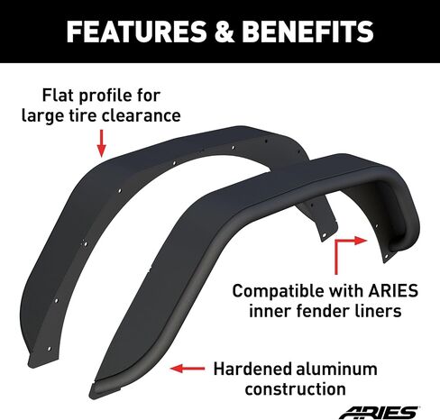 ARIES 2500213 Smooth Carbide Black Aluminum Rear Jeep Wrangler JL Fender Flares for Off-Road-Style Wheels in Saudi Arabia