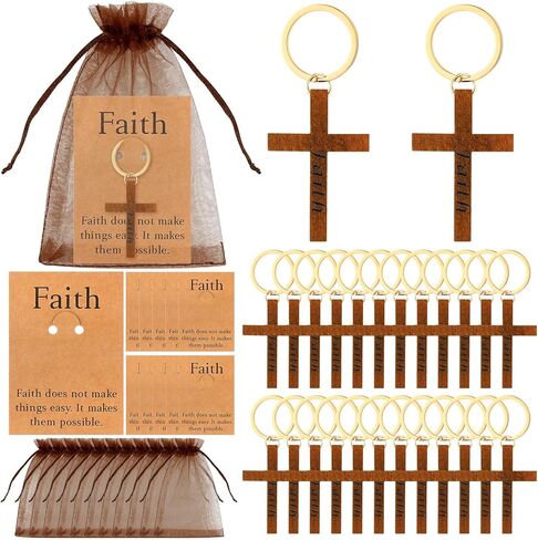 Kigeli 24 Set Christian Gifts Wooden Faith Cross Keychain Bulk with Cards and Storage Bags for Men Women in Saudi Arabia