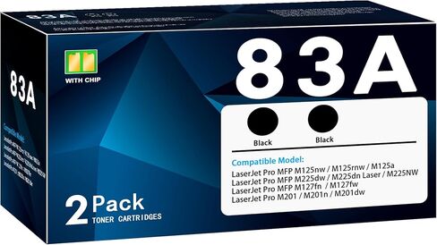 خرطوشة حبر 83A سوداء مكونة من عبوتين، متوافقة مع طابعة 83A 83X M201dw Toner Laser Jet Pro M201n M201dw MFP M125a M125nw M125rnw M127fn M127fw M225dn M225dw M225nw | CF283A in Kuwait