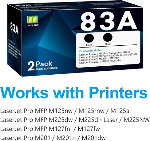 خرطوشة حبر 83A سوداء مكونة من عبوتين، متوافقة مع طابعة 83A 83X M201dw Toner Laser Jet Pro M201n M201dw MFP M125a M125nw M125rnw M127fn M127fw M225dn M225dw M225nw | CF283A in Kuwait