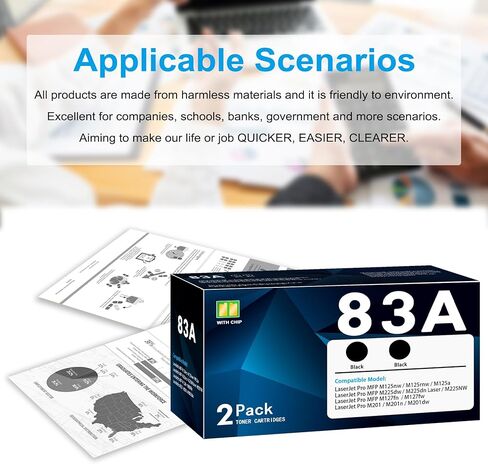 خرطوشة حبر 83A سوداء مكونة من عبوتين، متوافقة مع طابعة 83A 83X M201dw Toner Laser Jet Pro M201n M201dw MFP M125a M125nw M125rnw M127fn M127fw M225dn M225dw M225nw | CF283A in Kuwait