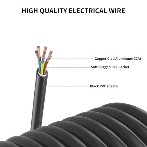 7-Way Trailer Wire Harness Kit, 100 Feet Heavy Duty 14 Gauge Cable with Color-Coded PVC Jacket, 7 Pin Conductor for RV, Camper, Utility Trailers, Boat, Truck (100Feet) in Saudi Arabia