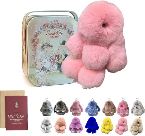 2026 New Bunny Keychain with Tin, Easter Cute Bunny Plush Keychain, Handmade Soft Plush Rabbit Charm in Kuwait