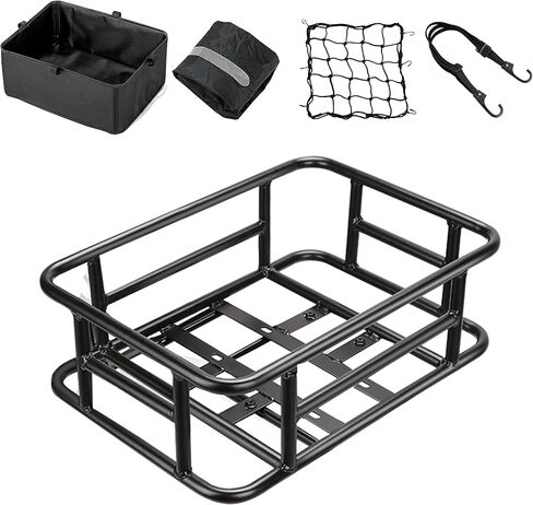 Bike Basket Rear with Liner,Large Bicycle Basket with Waterproof Cover,Heavy Duty Bicycle Rear Basket with Cargo Net and Elastic Bungee Cord for Electric Bike in Kuwait