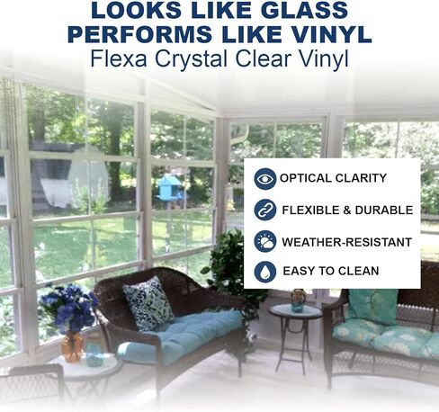 Flexa Crystal Clear Tinted Vinyl 30 Gauge (54" Wide) 2.5"x 4.5" | Double Polished Marine Grade Vinyl | Waterproof, UV Resistant, CPSIA Compliant | Flexible Plastic for Porch Enclosure, Windows in Kuwait