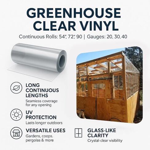 Flexa Crystal Clear Tinted Vinyl 30 Gauge (54" Wide) 2.5"x 4.5" | Double Polished Marine Grade Vinyl | Waterproof, UV Resistant, CPSIA Compliant | Flexible Plastic for Porch Enclosure, Windows in Kuwait