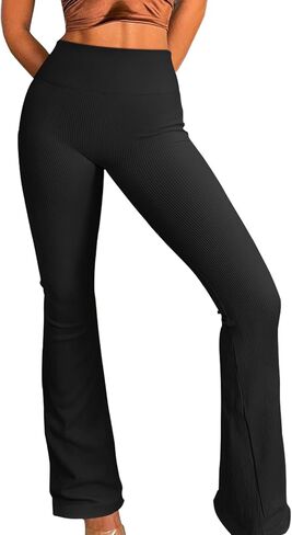 Women's Yoga Pants Workout High Waist Tummy Control Ribbed Flare Leggings in Saudi Arabia