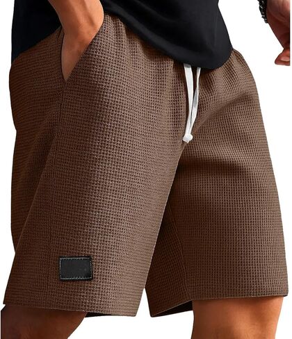 Mens Waffle Shorts 7 Inch Casual Stretch Elastic Waist Workout Gym Shorts Jogging Beach Sweat Short Pants with Pockets in Saudi Arabia
