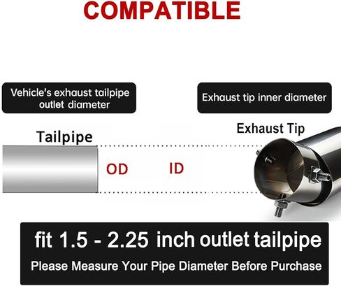 أطراف عادم منحنية مقاس 1.5-2.25 بوصة من Dsycar Universal، أطراف عادم بتصميم مسمار لأنابيب عادم ذات قطر خارجي 1.5 بوصة/2.0 بوصة/2.25 بوصة (منحنية-أسود) in Kuwait