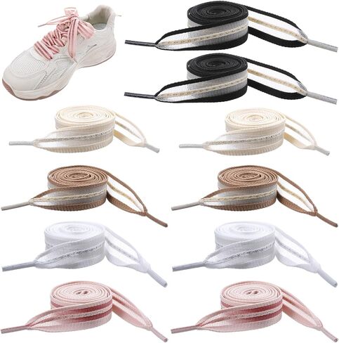 5 أزواج من أربطة الأحذية الشريطية للنساء، أربطة أحذية شريطية رائعة بعرض 0.6 بوصة، أربطة أحذية مسطحة للنساء للأحذية الرياضية، 5 ألوان in Kuwait