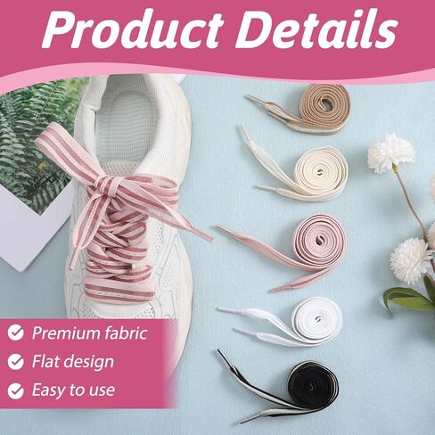 5 أزواج من أربطة الأحذية الشريطية للنساء، أربطة أحذية شريطية رائعة بعرض 0.6 بوصة، أربطة أحذية مسطحة للنساء للأحذية الرياضية، 5 ألوان in Kuwait