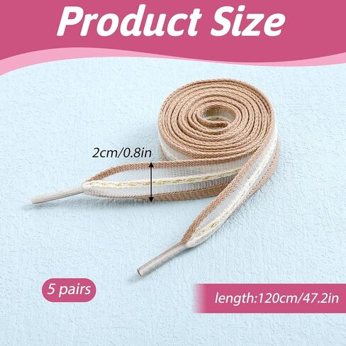 5 أزواج من أربطة الأحذية الشريطية للنساء، أربطة أحذية شريطية رائعة بعرض 0.6 بوصة، أربطة أحذية مسطحة للنساء للأحذية الرياضية، 5 ألوان in Kuwait