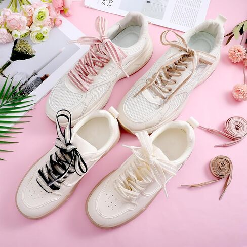 5 أزواج من أربطة الأحذية الشريطية للنساء، أربطة أحذية شريطية رائعة بعرض 0.6 بوصة، أربطة أحذية مسطحة للنساء للأحذية الرياضية، 5 ألوان in Kuwait