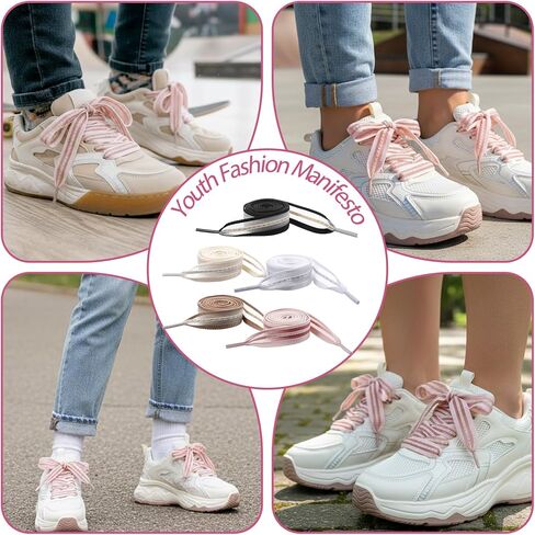 5 أزواج من أربطة الأحذية الشريطية للنساء، أربطة أحذية شريطية رائعة بعرض 0.6 بوصة، أربطة أحذية مسطحة للنساء للأحذية الرياضية، 5 ألوان in Kuwait