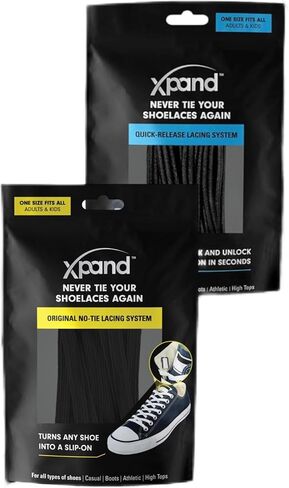 أربطة الحذاء المرنة Xpand No Tie - أربطة مطاطية سوداء مسطحة ومستديرة | مقاس واحد يناسب الجميع للبالغين والأطفال | أربطة سهلة الارتداء للأحذية الرياضية والأحذية طويلة الرقبة والأحذية الرياضية in Kuwait